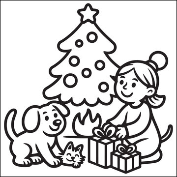 Cozy girls with bold black and white coloring pages