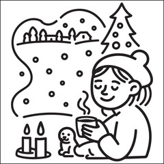 Cozy girls with bold black and white coloring pages