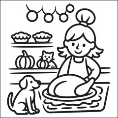 Cozy girls with bold black and white coloring pages