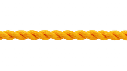 Yellow twisted rope isolated on transparency background strong and durable used for decoration craft or utility purposes closeup detail vibrant color horizontal orientation