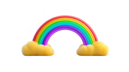 Rainbow with fluffy yellow clouds, vibrant colors, cheerful and whimsical, isolated on transparent background, suitable for children design, fantasy themes, and playful decoration