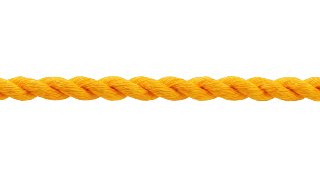 Yellow twisted rope isolated on transparency background strong and durable used for decoration craft or utility purposes closeup detail vibrant color horizontal orientation