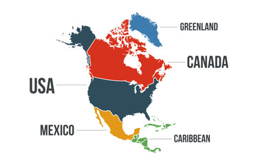 North America map. North America infographic map with countries names. Vector illustration