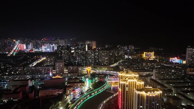 Dingxi Gansu Aerial Nightscape - Illuminated City Lights at Night
