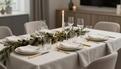 Fototapeta premium Elegant Luxury Holiday Dinner Table Setting Decoration