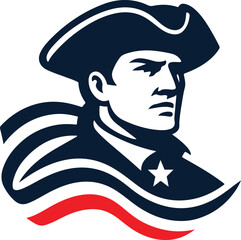 Patriot soldier character illustration in blue and red colors