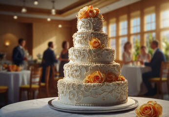 wedding cake on the table. Generative AI