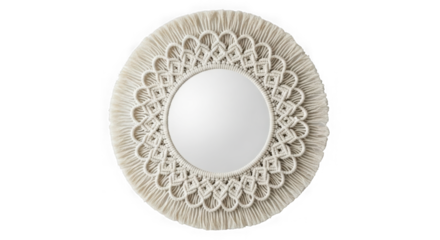 Oval macrame mirror with intricate lace border isolated on transparent background