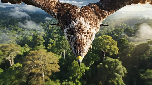 Majestic Eagle in Flight Above a Lush Green Forest
