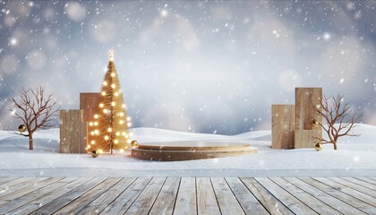 Winter wonderland celebration festive outdoor scene christmas theme snowy environment panoramic view cozy atmosphere for holiday events and decorations