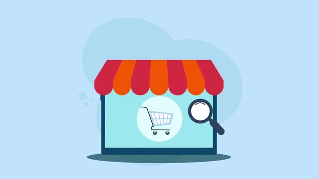 Modern Flat Animation of an Online Store and E-commerce Concept.
