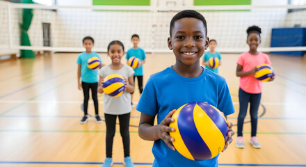Youth Volleyball Training Excelling at Team Sport Fostering Healthy Habits and Strong Collaboration Promoting Fitness and Fun for Diverse Young Athletes Playing Together