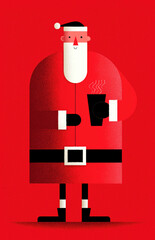 Simple Graphic design, Christmas illustration of a santa claus holding a cup of coffee, simple vector style