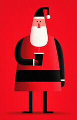 Simple Graphic design, Christmas illustration of a santa claus holding a cup of coffee, simple vector style
