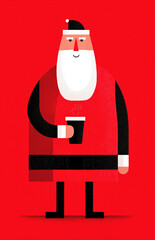 Simple Graphic design, Christmas illustration of a santa claus holding a cup of coffee, simple vector style