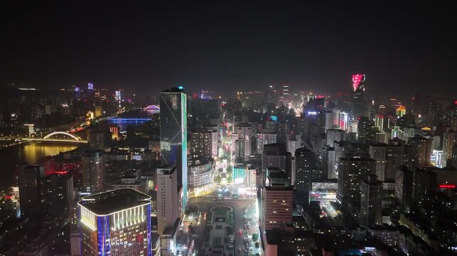 Lanzhou City Night Lights - Aerial Photography, Gansu Province China