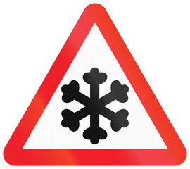 Road sign used in India - Slippery road because of ice