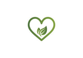 Green Agricultural Landscape Logo PNG , Eco Heart Logo, Leaf Heart Logo for Nature Brands Transparent Background