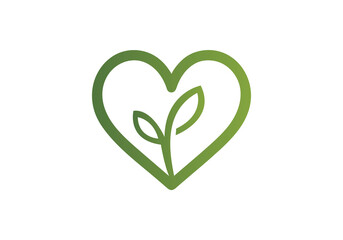 Green Agricultural Landscape Logo PNG , Eco Heart Logo, Leaf Heart Logo for Nature Brands Transparent Background