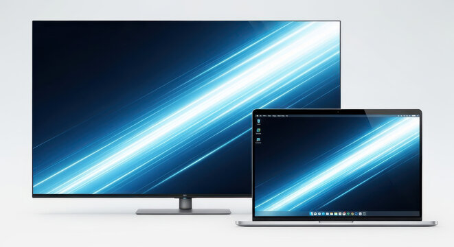 Television and laptop displaying blue light streak - Powered by Adobe