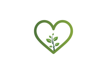 Green Agricultural Landscape Logo PNG , Eco Heart Logo, Leaf Heart Logo for Nature Brands Transparent Background