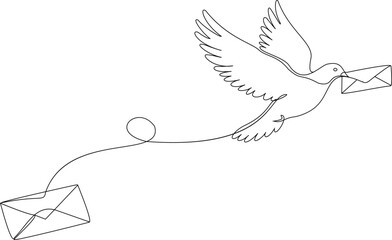 Flying Dove with letter continuous line art style  for decorative element vector illustration of animal form in trendy outline style. vector illustration eps 10.