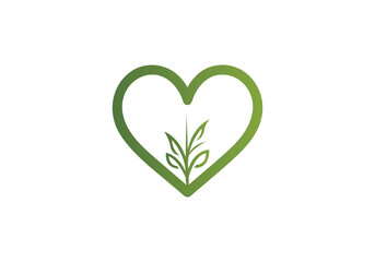 Green Agricultural Landscape Logo PNG , Eco Heart Logo, Leaf Heart Logo for Nature Brands Transparent Background