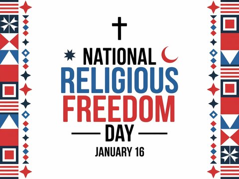 Celebrating national religious freedom day january 16th with diverse symbols and bold typography - Powered by Adobe