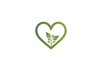 Green Agricultural Landscape Logo PNG , Eco Heart Logo, Leaf Heart Logo for Nature Brands Transparent Background