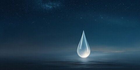 Water droplet falling into calm ocean night sky high-resolution image serene atmosphere