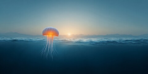Jellyfish swimming at sunset ocean nature photography tranquil environment underwater view marine life concept