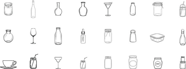 Assorted collection of hand drawn vape pens in various styles and shapes isolated on transparent background