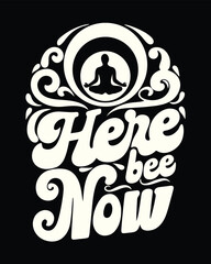 In artwork, stylized text urges mindfulness beneath a meditative figure in silhouette