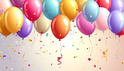 Vibrant Balloons and Confetti Shower for Festive Celebrations Background.