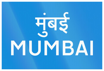 Road sign used in India - Place sign Mumbai in Hindi and English