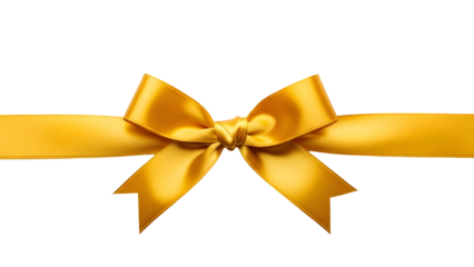 Golden ribbon bow on a white background, a symbol of celebration and gifting