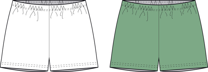 Fashion illustration of wide leg pants with fringed hem in white and green colors