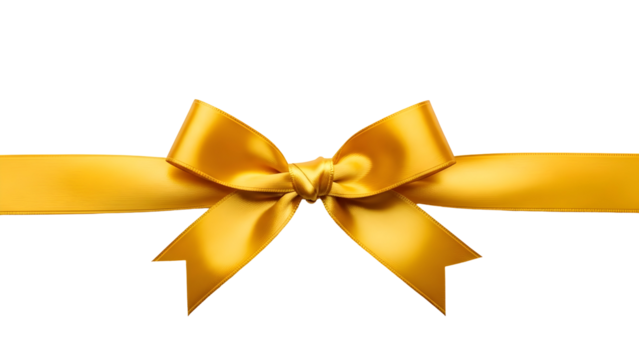 Golden ribbon bow on a white background, a symbol of celebration and gifting
