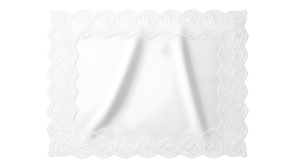 Elegant white silk fabric with delicate lace trim, a luxurious textile for couture and home decor