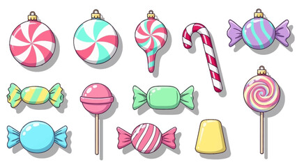 Festive Assortment Holiday Candy and Ornament Vector Graphics
