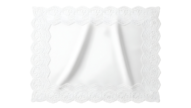 Elegant white silk fabric with delicate lace trim, a luxurious textile for couture and home decor
