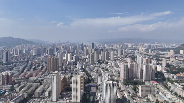 Xining Qinghai Aerial City Skyline with High-Rise Buildings