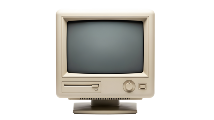 Vintage computer monitor with a floppy disk drive and a blank screen, a symbol of early digital technology