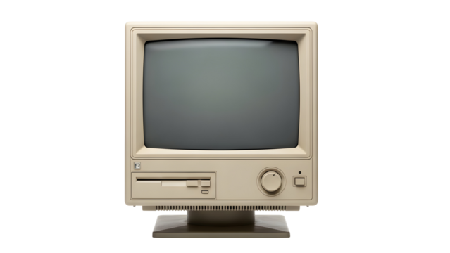 Retro computer monitor with floppy disk drive, a vintage piece of technology from the past