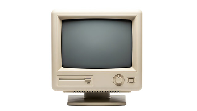 Vintage computer monitor with a floppy disk drive and a blank screen, a symbol of early digital technology