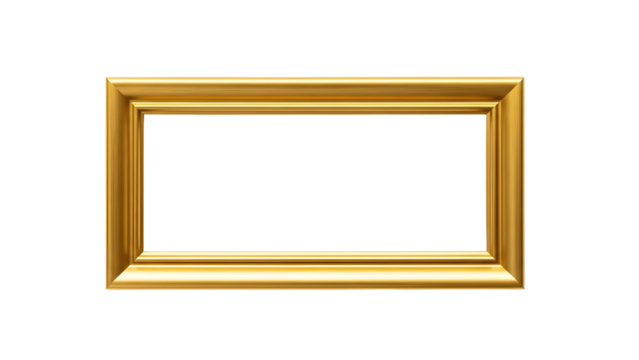 Golden rectangular frame for photographs or artwork, with beveled edges, on a white background