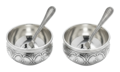 Elegant silver bowls with spoons kitchen modern style