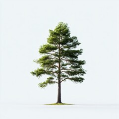 Isolated tall pine tree on white background nature photography minimalist environment studio viewpoint serenity concept