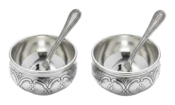 Elegant silver bowls with spoons kitchen modern style