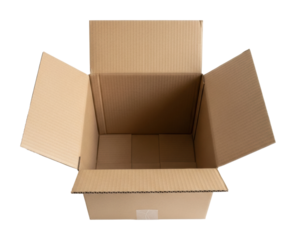 Unboxing a cardboard box home still life top view storage